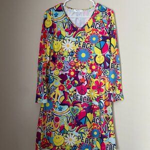 Groovy Peace Print Dress – 60s/70s Retro Vibe